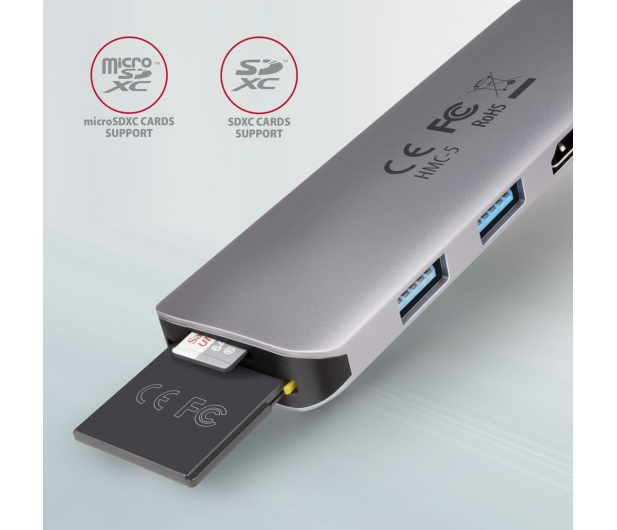 Axagon HMC-5, USB 5Gbps hub, porty 2x USB-A, HDMI 4k/30Hz, SD/mSD - 1353435 - zdjęcie 8